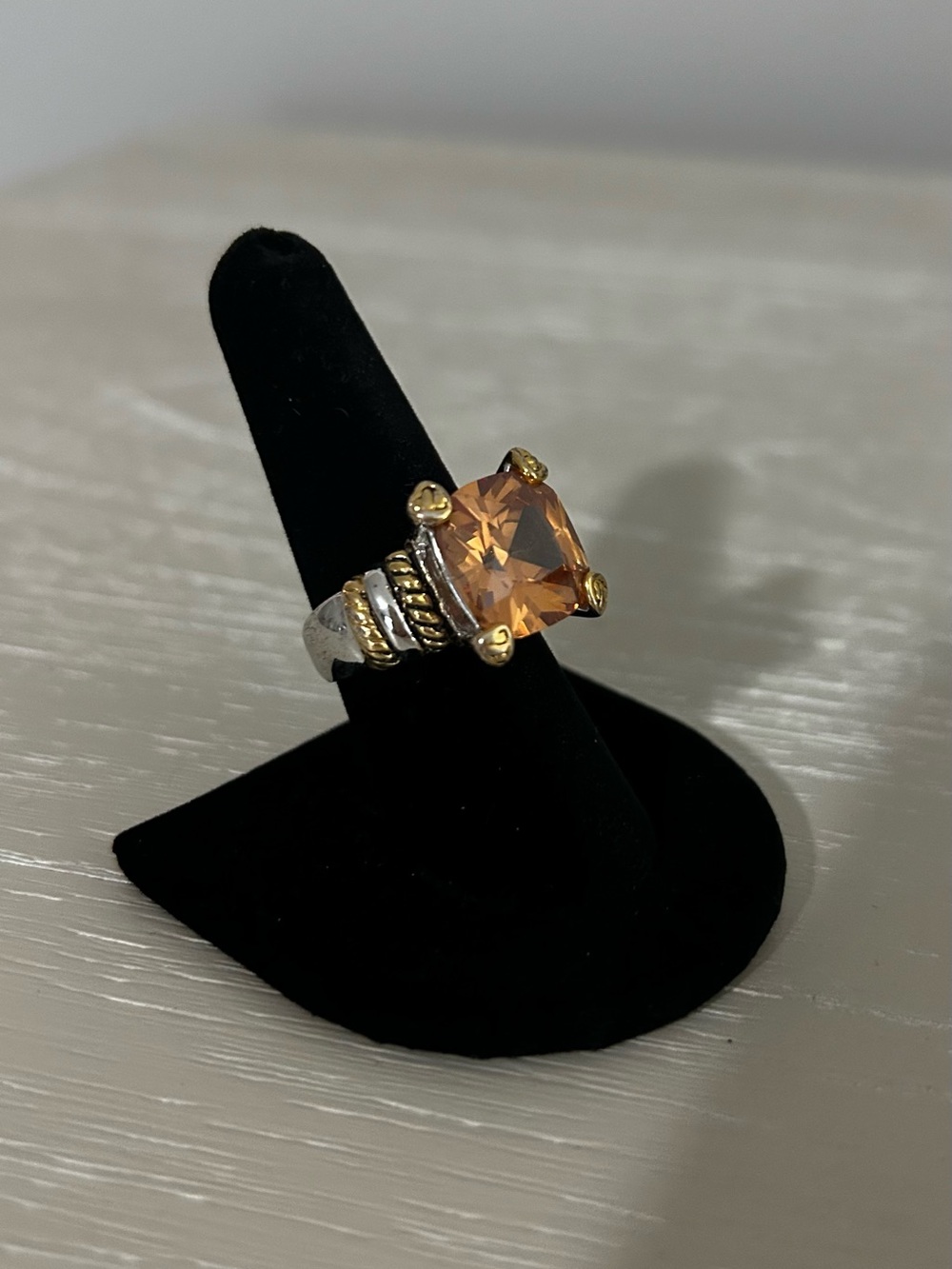 Silver & Gold-Tone Ring with Faux Citrine Stone